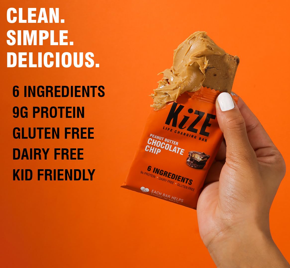 Kize Energy Bar, Peanut Butter Chocolate Chip, 6 Ingredients, 9G Protein, Clean & Simple Real Food, Gluten Free, Non-Gmo, Dairy