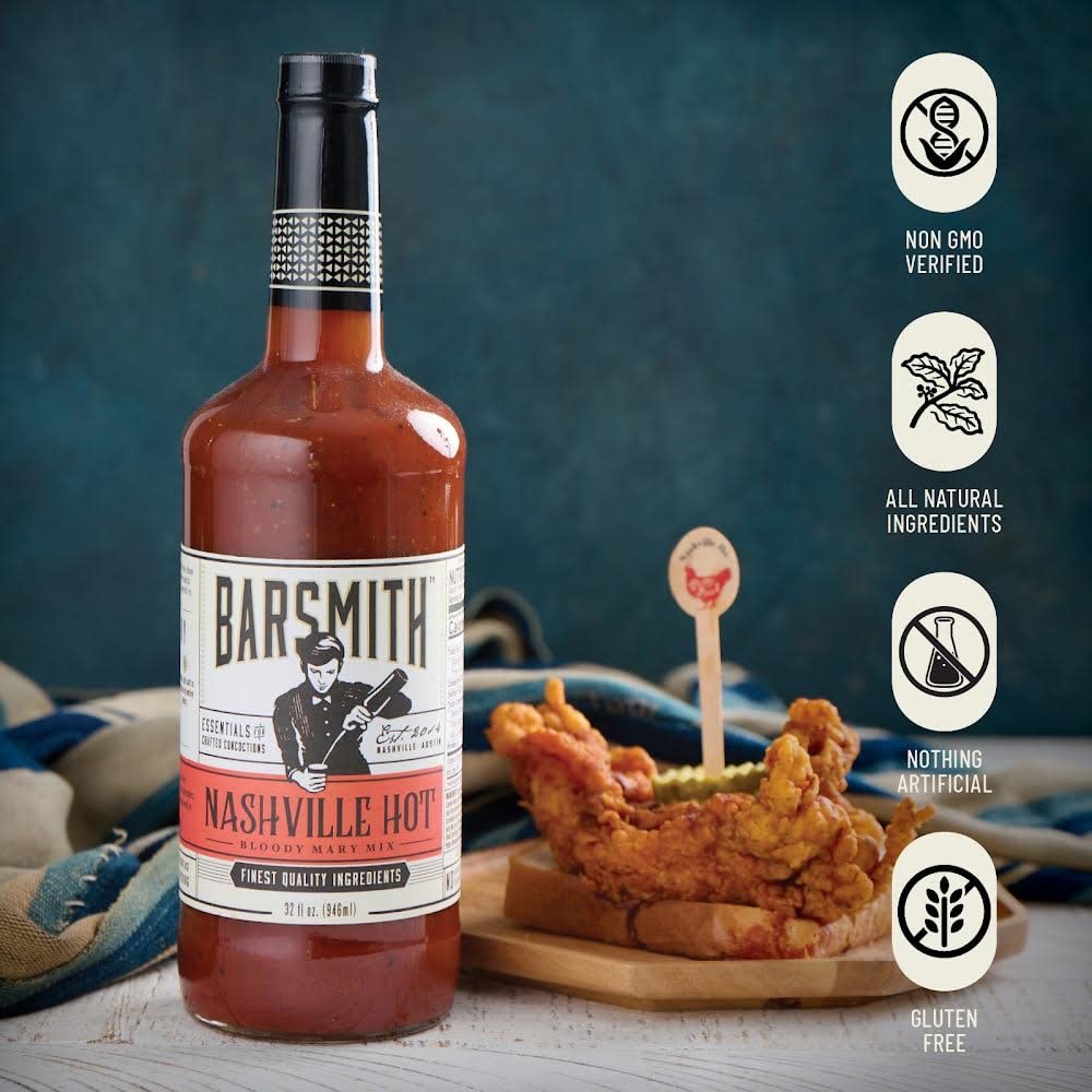 Barsmith Bar Essentials Nashville Hot Bloody Mary Mix, Lively Blend of Tomatoes, Horseradish and Spices, 32-oz Bottle, Pack of 1