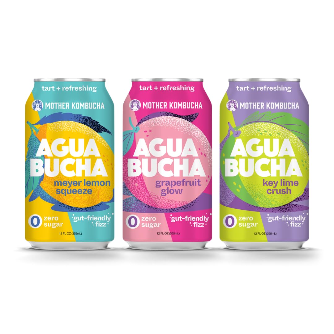 Mother Kombucha Agua Bucha | Gut Friendly Fizz | Variety Pack | Crisp & Refreshing | Zero Sugar & Calories | Usda Organic | No Artificial Ingredients | B12 |12 Fl Oz (12 Pack)