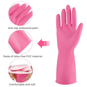 Rubber Gloves Dishwashing 4 Pairs For Kitchen,Cleaning Gloves For Household Reuseable.(Large,Pink)
