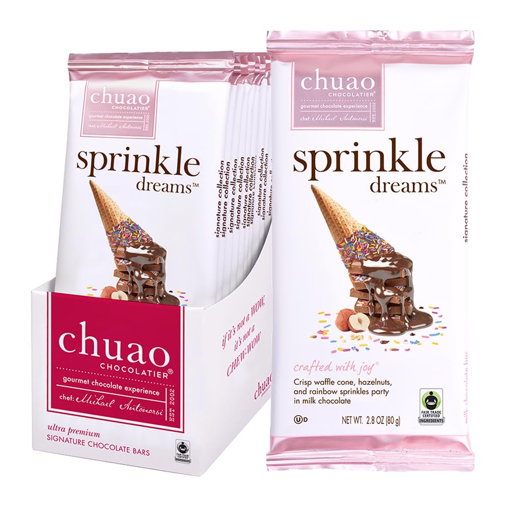 Chuao Chocolatier Sprinkle Dreams Milk Chocolate Bars | Gourmet No Preservatives | For Gift Baskets, Christmas, Birthday, Thank You, Care Package | 12 Pack