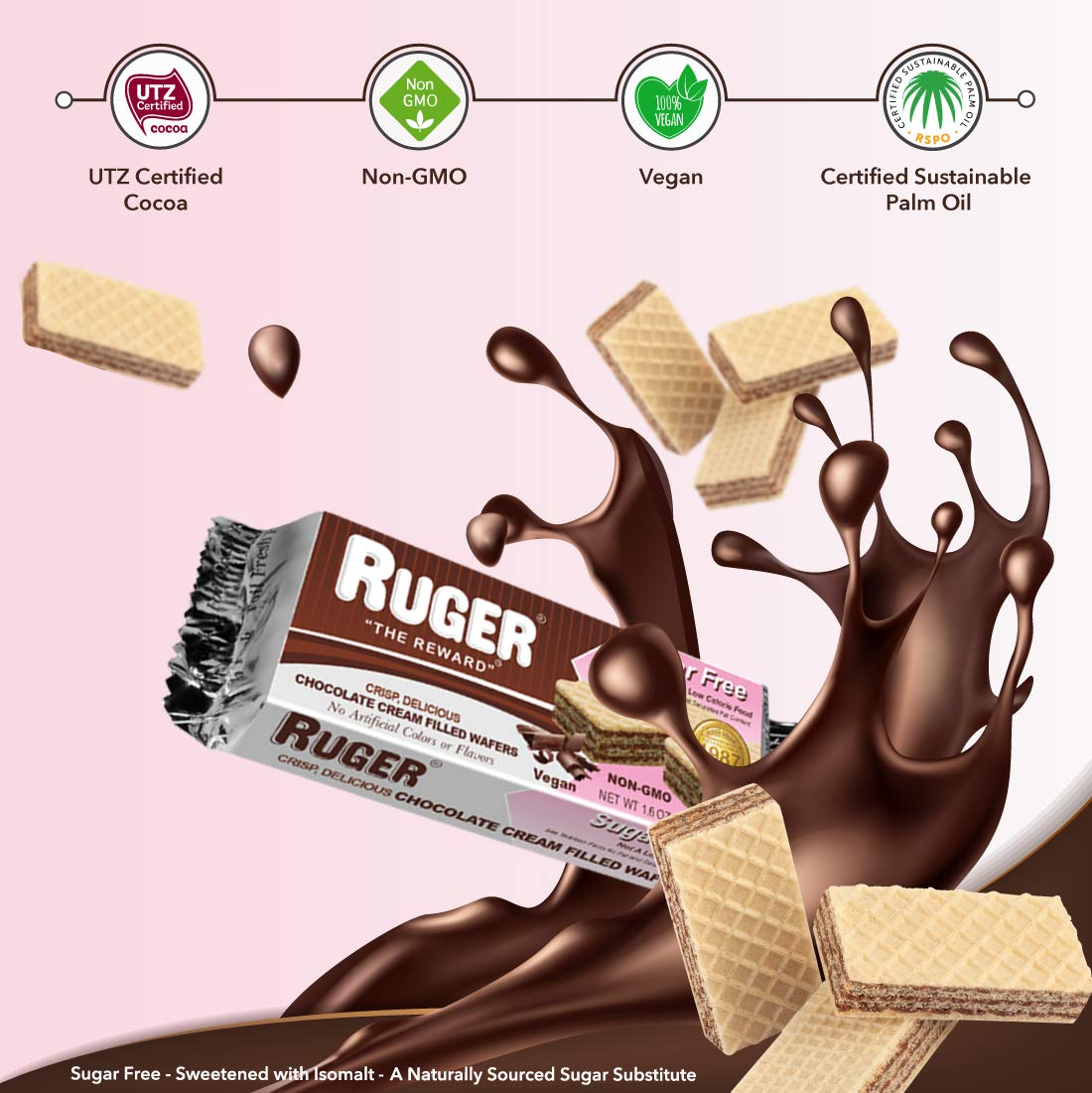 Ruger Sugar Free Chocolate Wafers 1.6 Ounce (Pack Of 12)