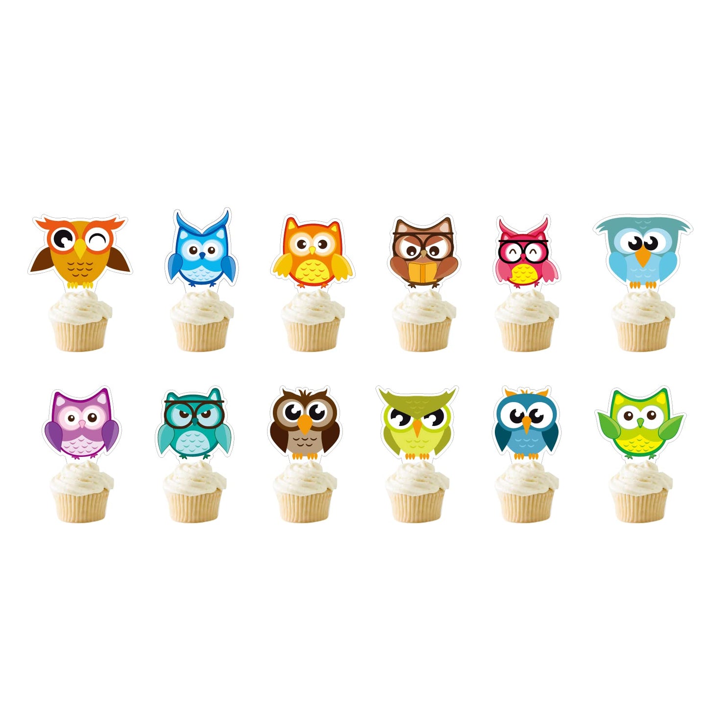 KHAIVI Owl Cupcake Toppers, Safari Jungle Animal Cake Decorations, 24pcs, Brown
