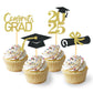 24Pcs Graduation Cupcake Toppers, Graduation Cupcake Picks For Cupcake Food Decorations - Class Of 2025 Cupcake Toppers Supplies (Gold)
