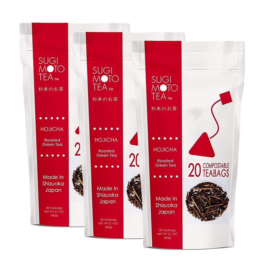 SUGIMOTO TEA Hojicha Roasted Green Tea Bags - 20 Count, Pack of 3