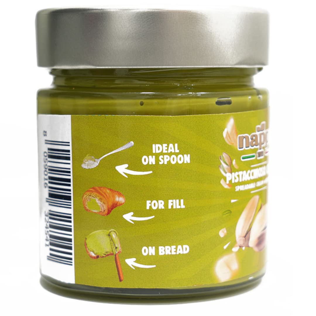 Crunchy Pistachio Butter, 7.5 oz, Sweet Spreadable Pistachio Cream with a crunch, Pistachio Paste, nut butter, Product of Italy.