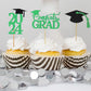 Graduation Cupcake Toppers 2024 Green,Glitter Class Of 2024 Cupcake Toppers Supplies,Class Of 2024 Congrats Grad Cap Diploma Cup