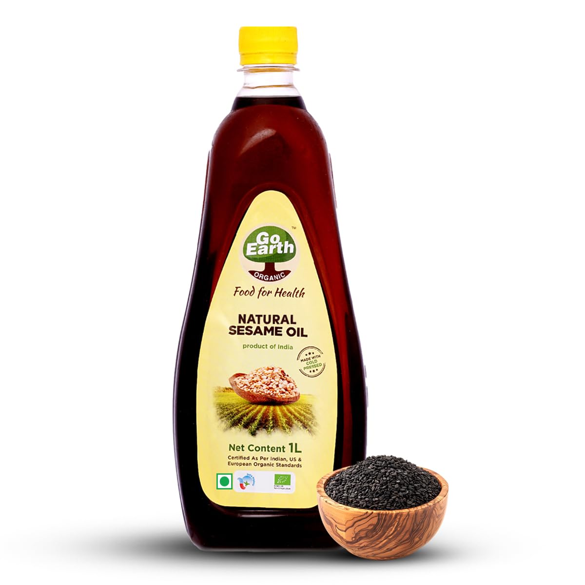 Go Earth Organic Cold Pressed Black Sesame Oil 1 Liter Til Ka Oil For Hair Growth, Body Massage, & Cooking | Natural & Chemical-
