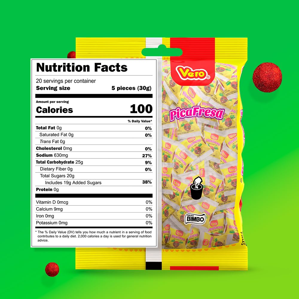 Vero Pica fresa - Strawberry Flavored Chewy Gummy Candy  - 100 Piece (Pack of 1)- (1 Lb  5.15 Ounces Each) - Individually Wrapped Mexican Candy Perfect for Piatas  Halloween  and More