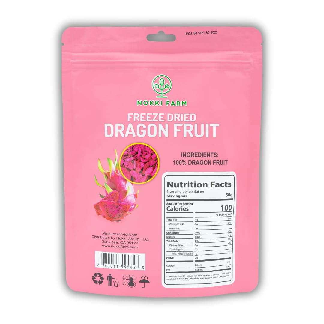 NOKKI FARM Freeze-dried Dragon Fruit, 100% Natural, Vegan, Non-GMO, 50g (Pack of 3)
