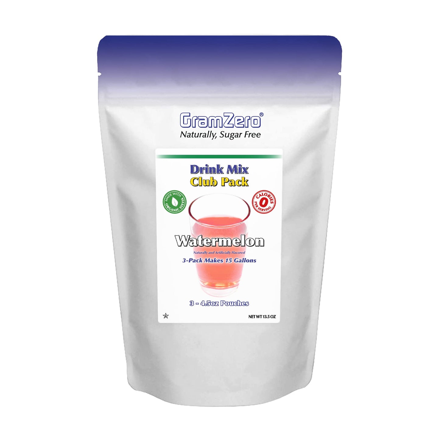 GramZero Watermelon Zero Calorie Sugar Free Drink Mix, Great For Nutrition Club Loaded Teas, Stevia Sweetened