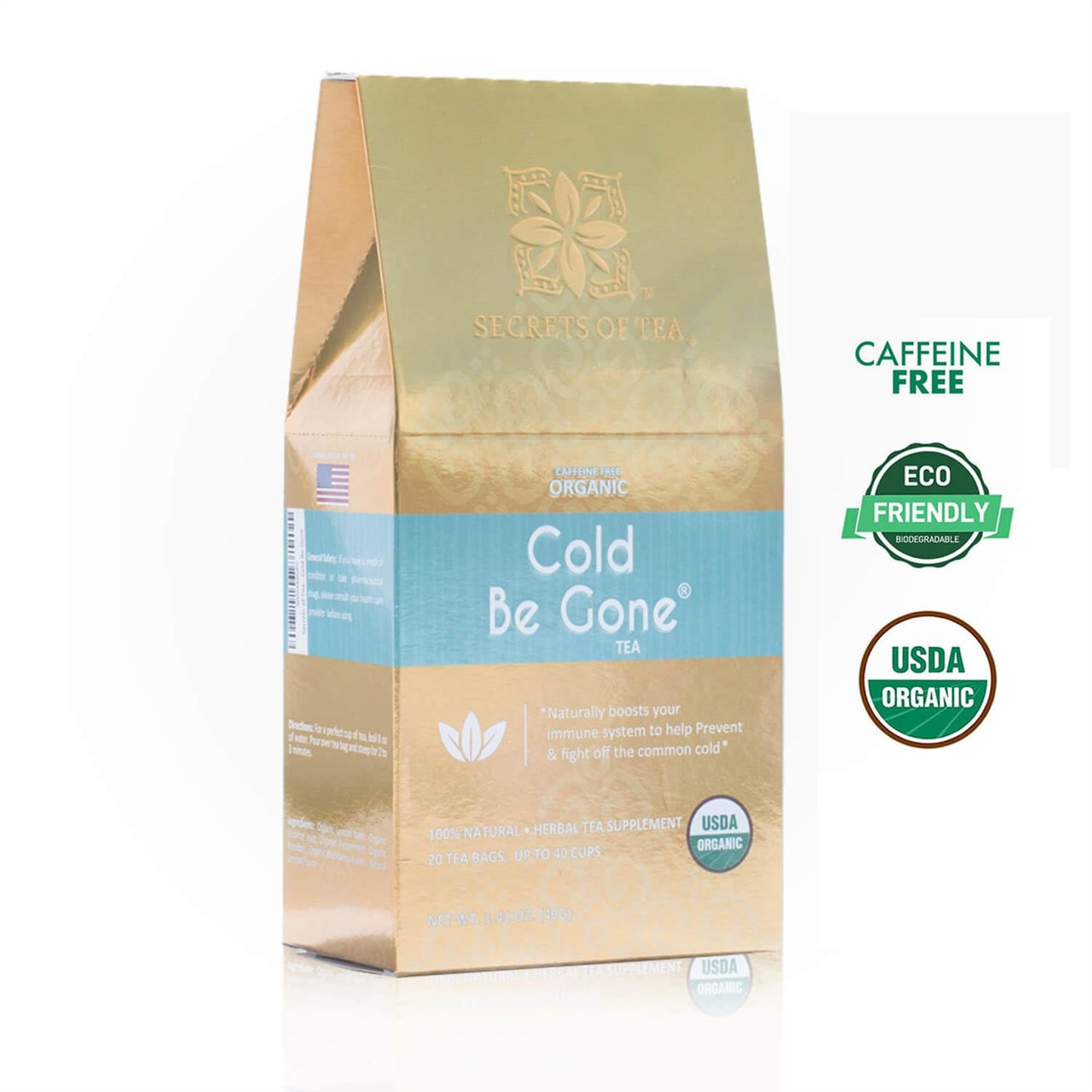 Secrets of Tea Cold Be Gone Herbal Tea - Organic Caffeine-Free Wellness Tea - 20 Count