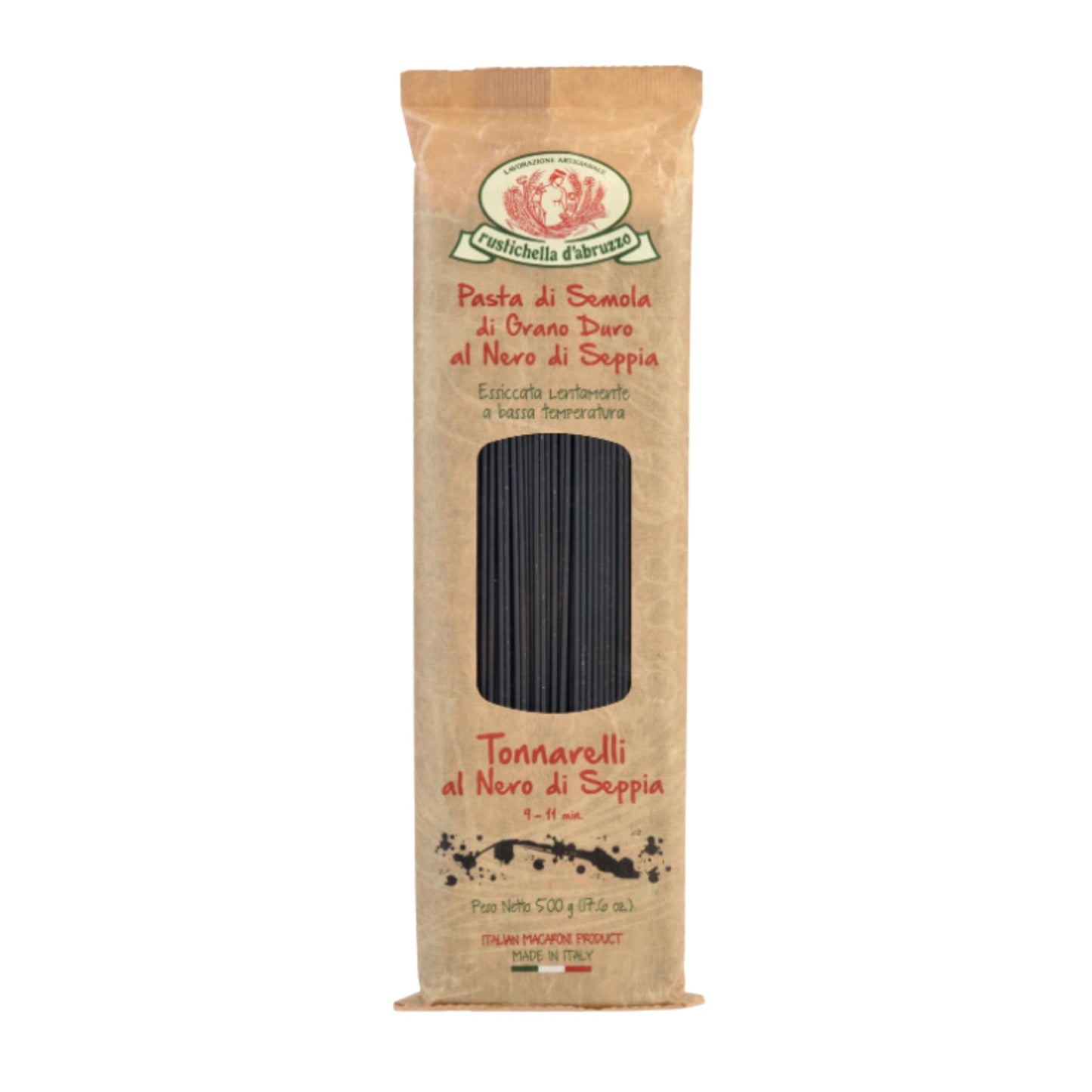 Rustichella D'Abruzzo Tonnarelli With Squid Ink - 500G Bag - Long Italian Pasta With Cuttlefish Ink, Ideal For Shellfish, Spicy Fish Sauce & Olive Oil Dishes - Authentic Flavored Pasta From Abruzzo, Italy