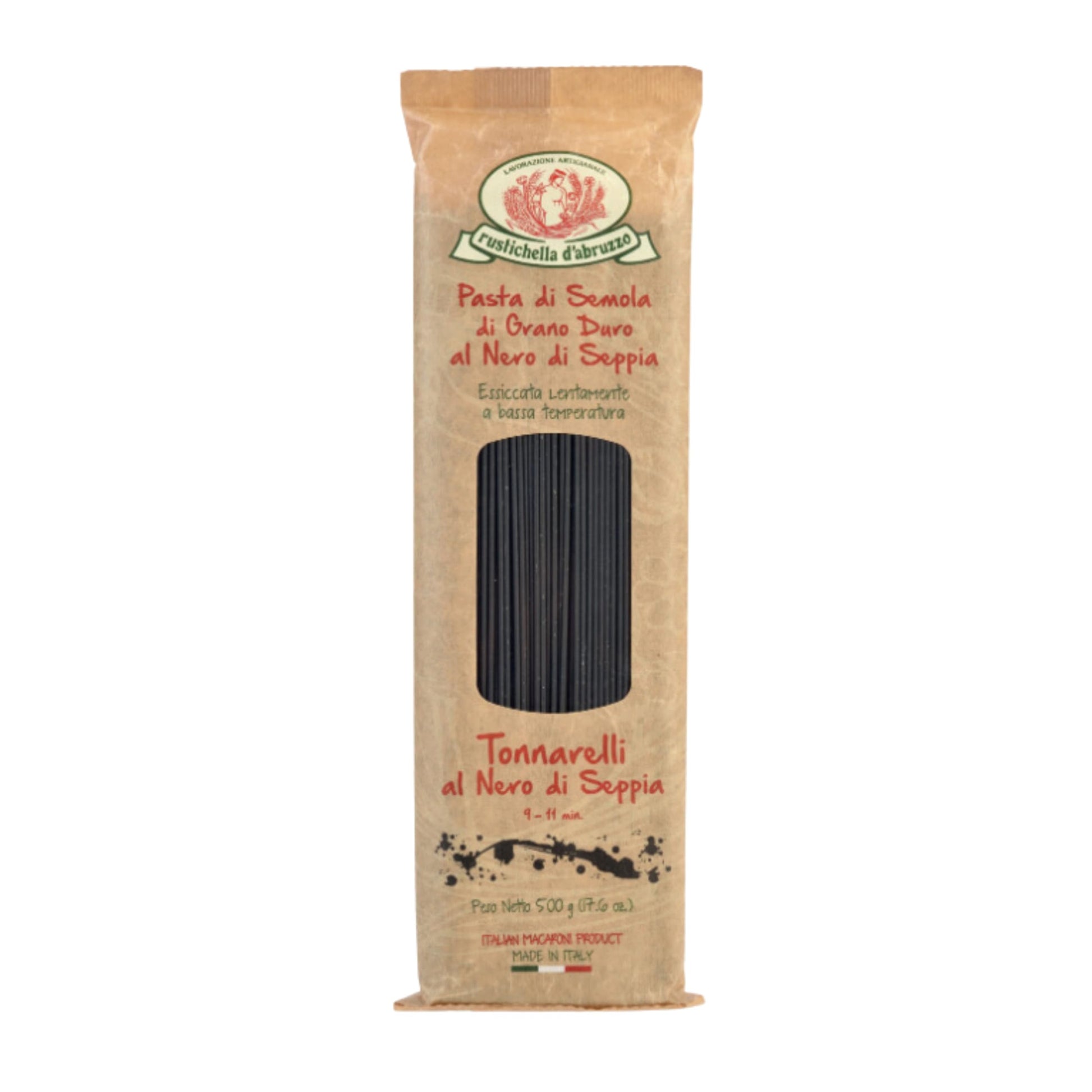 Rustichella D'Abruzzo Tonnarelli With Squid Ink - 500G Bag - Long Italian Pasta With Cuttlefish Ink, Ideal For Shellfish, Spicy Fish Sauce & Olive Oil Dishes - Authentic Flavored Pasta From Abruzzo, Italy