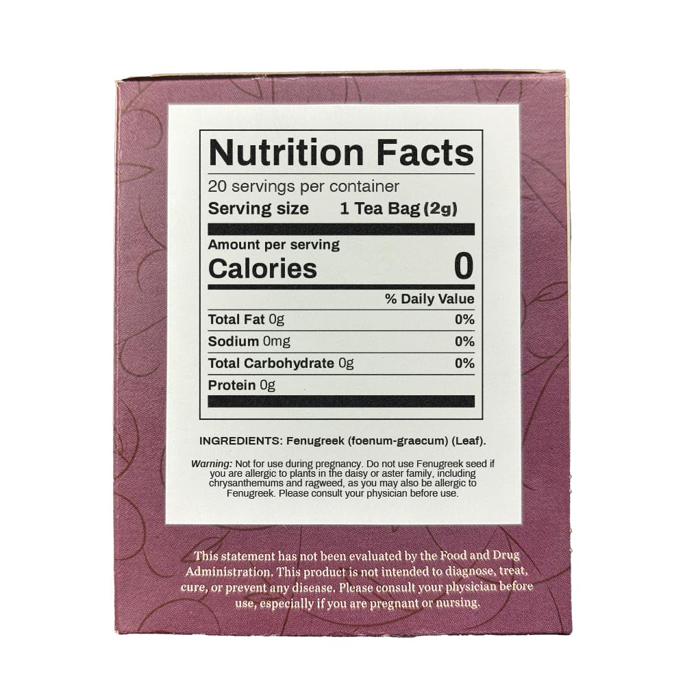 Organic Positively Tea Company Fenugreek Seed Herbal Tea Bags, 20 Count