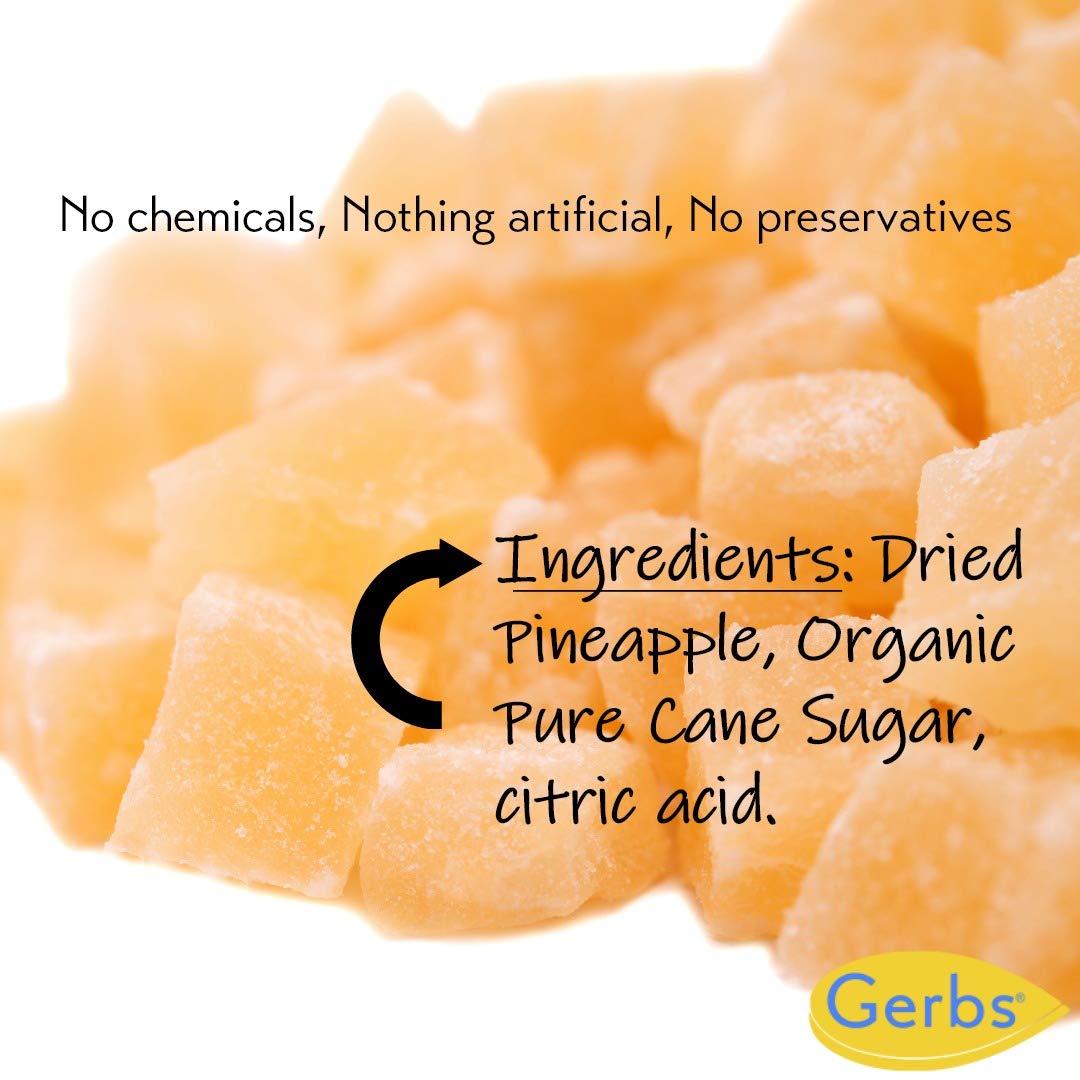 Gerbs Dried Pineapple Cubes, 2 LBS - Preservative Free & Unsulfured - Top 14 Food Allergy Free & Non GMO - Product of Thailand
