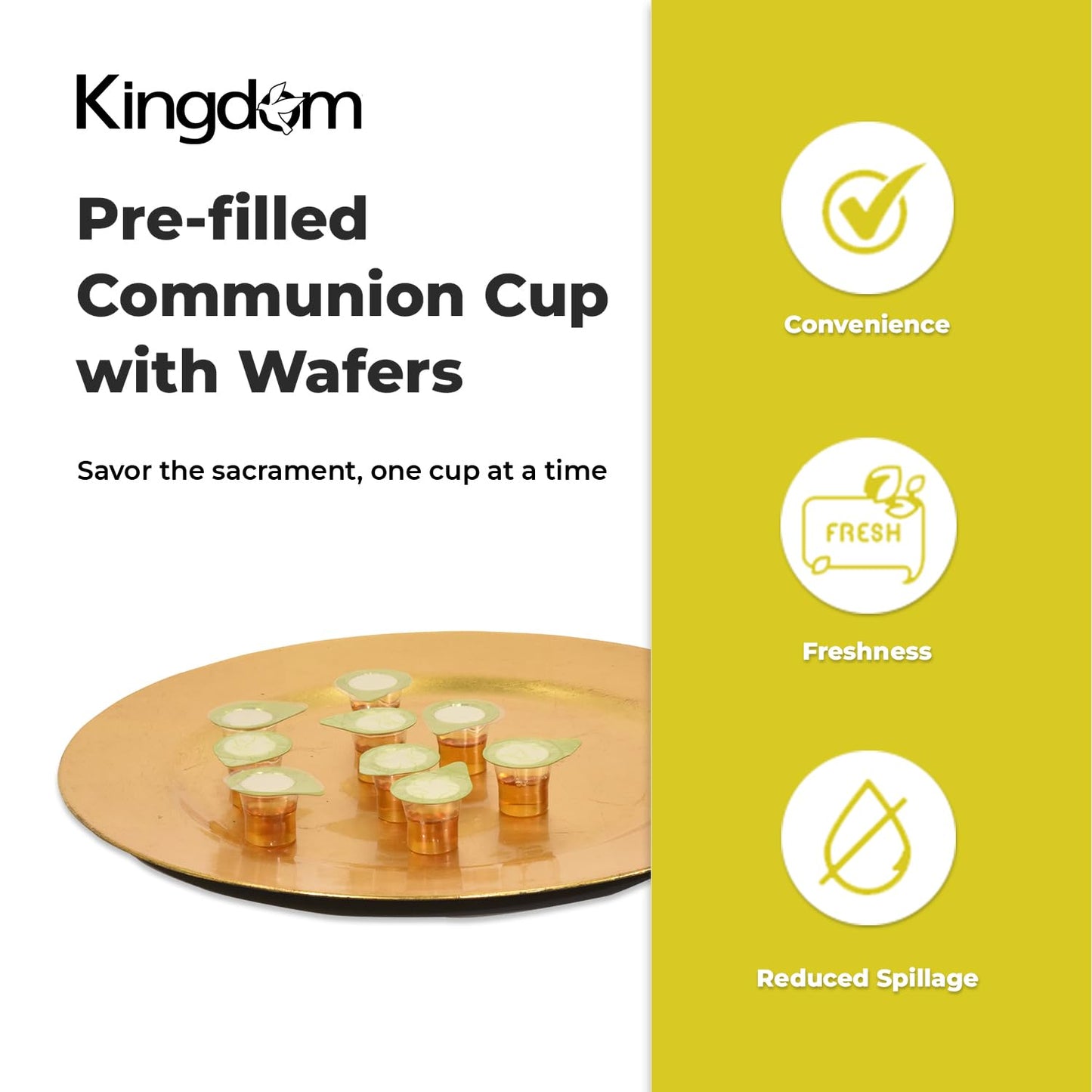 Kingdom Prefilled Communion Cup With Wafers(250Ct-White Juice) Sealed In A Single-Serving Container With 1-Year Shelf Life, Perf