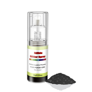 Edible Glitter Spray( Black ), Non Aerosol Food Coloring Lustre Powder, Food Grade Sparkling Dust Push Pump For Decorating Cupcake, Fondant, Cookie, Frosting, Gum Paste, 0.35 Oz.