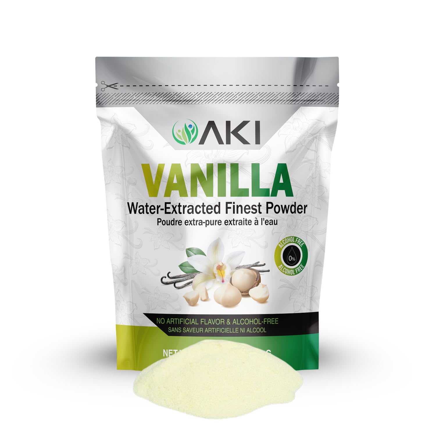 Aki Vanilla Extract Powder From Authentic Beans For Delicious Flavoring, Cooking, Baking, Drinks, Tea, Coffee, Smoothies, Cocktails - Sugar-Free &  -Free (454G/1Lb)