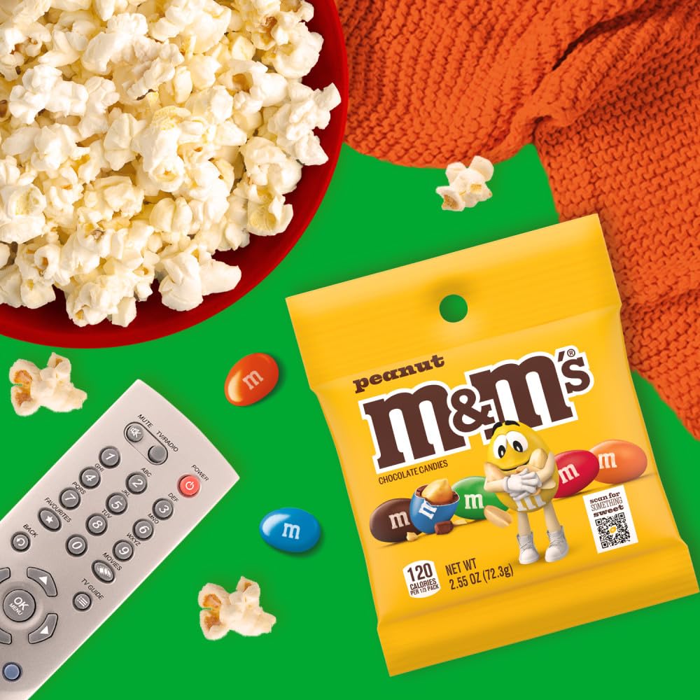 M&MS Peanut Milk Chocolate Candy, 2.55 oz Bag (Pack of 12)