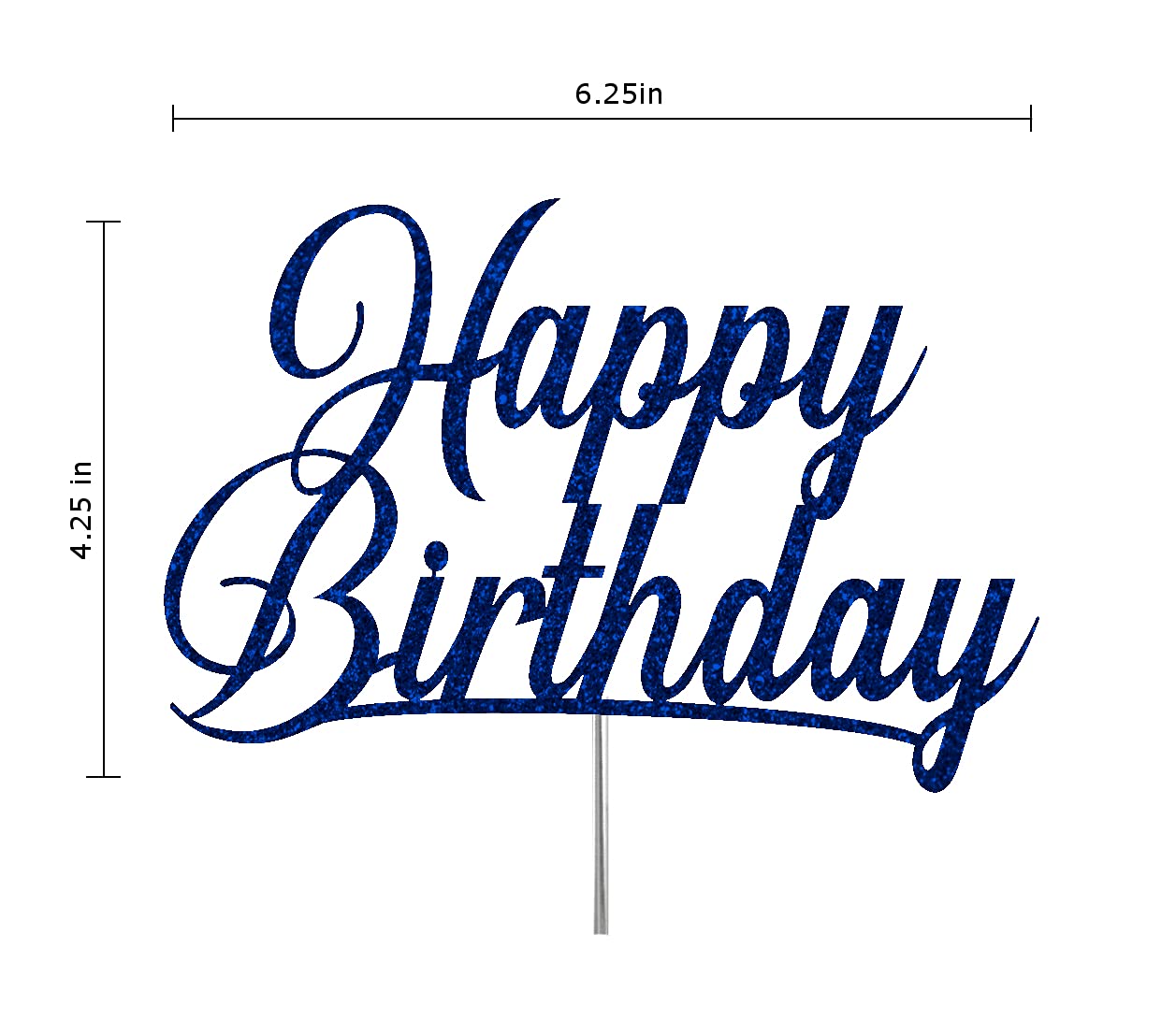 RokAPary Happy Birthday Glitter Cake Topper, Acrylic, Sturdy Double-Sided, Blue