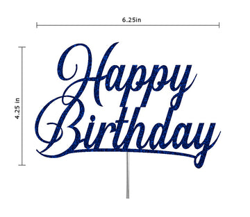 RokAPary Happy Birthday Glitter Cake Topper, Acrylic, Sturdy Double-Sided, Blue
