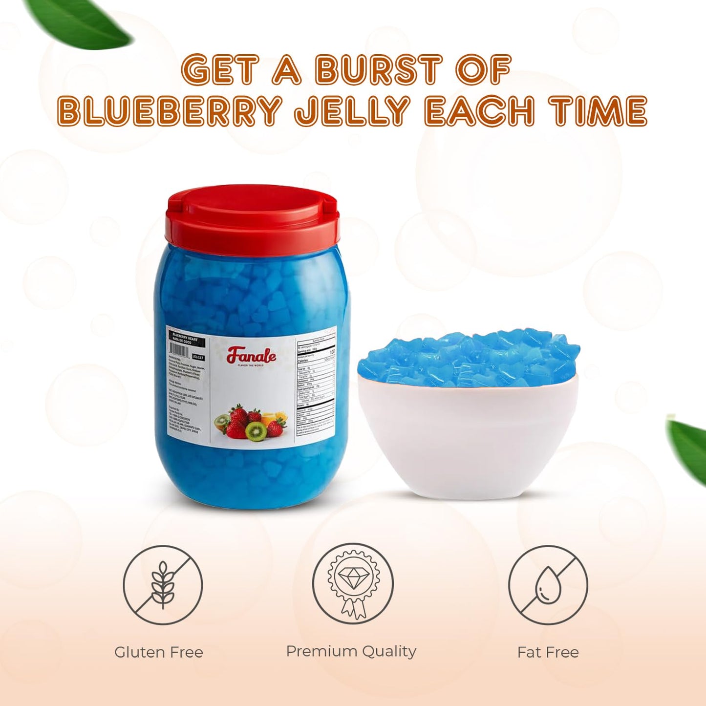 New Fanale Coconut Jelly Topping Nata De Coco For Boba Tea | Ice Cream | Yogurt | Smoothie | Milk Tea | Desserts Blueberry Heart