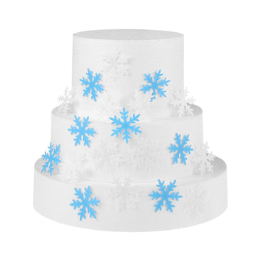 Georld 50Pcs Edible Cupcake & Cake Toppers Snowflakes Christmas Winter Party Decoration 2 Colors(White And Blue)