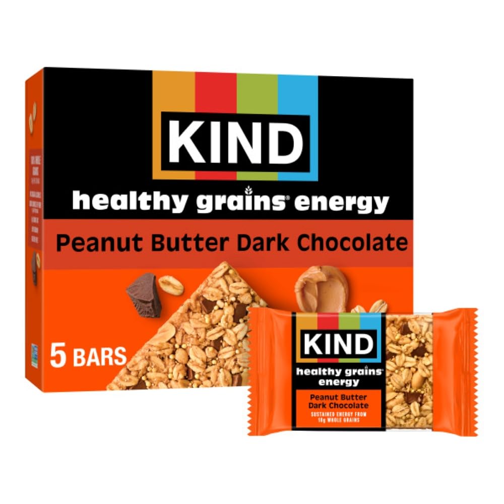 KIND Healthy Grains Energy Bars, Peanut Butter Dark Chocolate, 18g Whole Grains, 5 Ct, Gluten Free Snacks, Model 67058