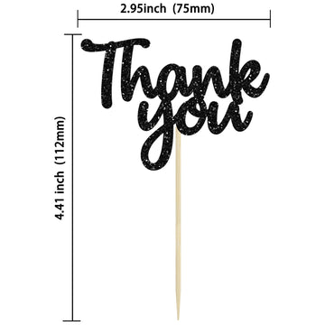 Gyufise 36 Pack Thank You Cupcake Toppers Black Glitter Thanksgiving Cupcake Picks Decorations For Baby Shower Boys Girls Birthd