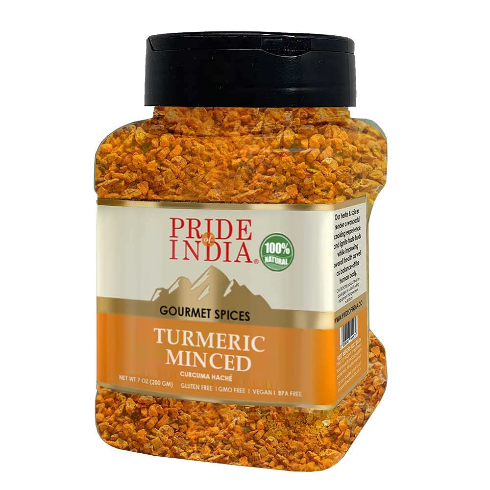 Pride Of India - Pack Of 6 - Turmeric Minced Whole - Gourmet Spice - Curcumin Rich Properties - No Additives Gluten - Easy To Us