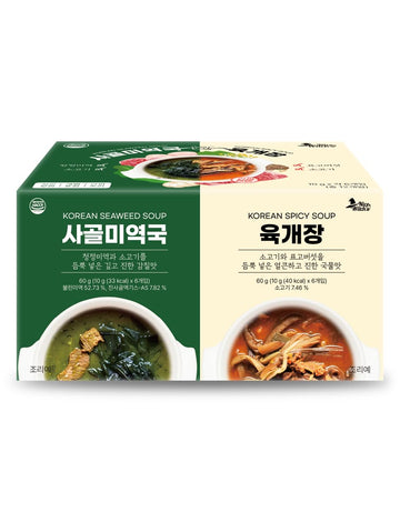 Korean Frozen Dried Multi-Pack Soup (Seaweed Soup 10g    6ea) + (Korean spicy soup 10g    6ea) Easy cooking Individual packaging