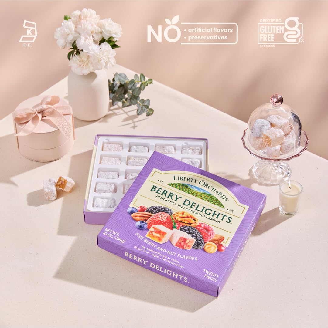 Liberty Orchards, Berry Delights - Assorted Vegan Berry Snack, Gluten Free, Lokum Nuts Strawberry, Blueberry Walnut Turkish Deli
