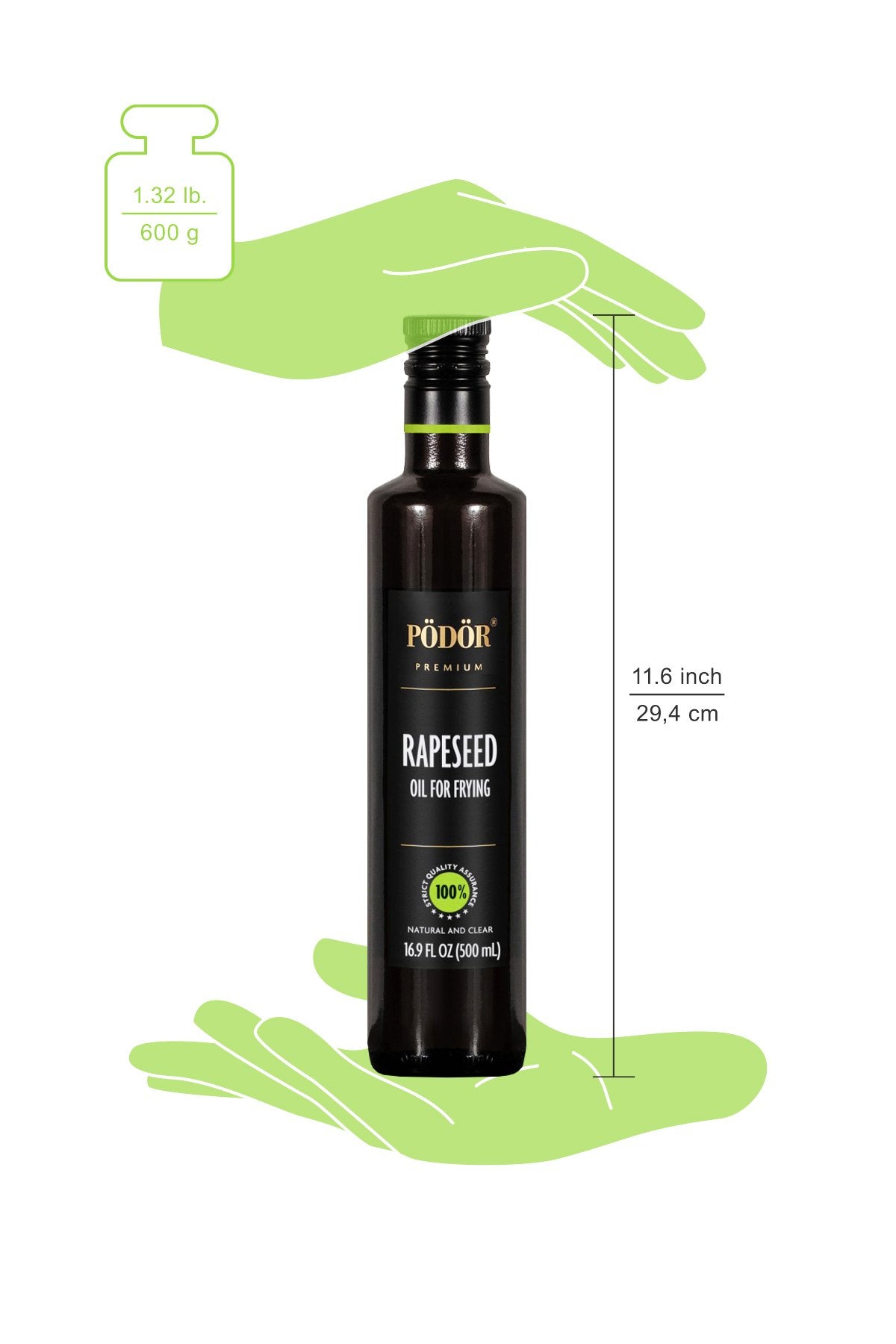 PÖDÖR Premium  seed Oil for Frying, 100% Natural, Vegan, Gluten-Free, Non-GMO, 16.9 Fl Oz Glass Bottle