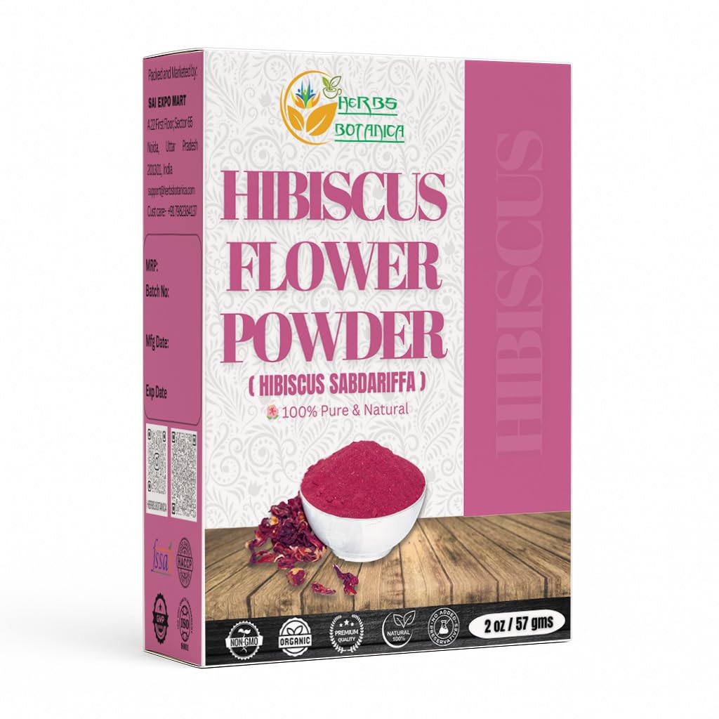 Herbs Botanica Hibiscus Powder 100% Pure & Natural Sabdariffa For Hair  Skin & Diy Use Finely Ground Dried Hibiscus Leaves Natural Dietary Support 2 Oz Resealable Pack