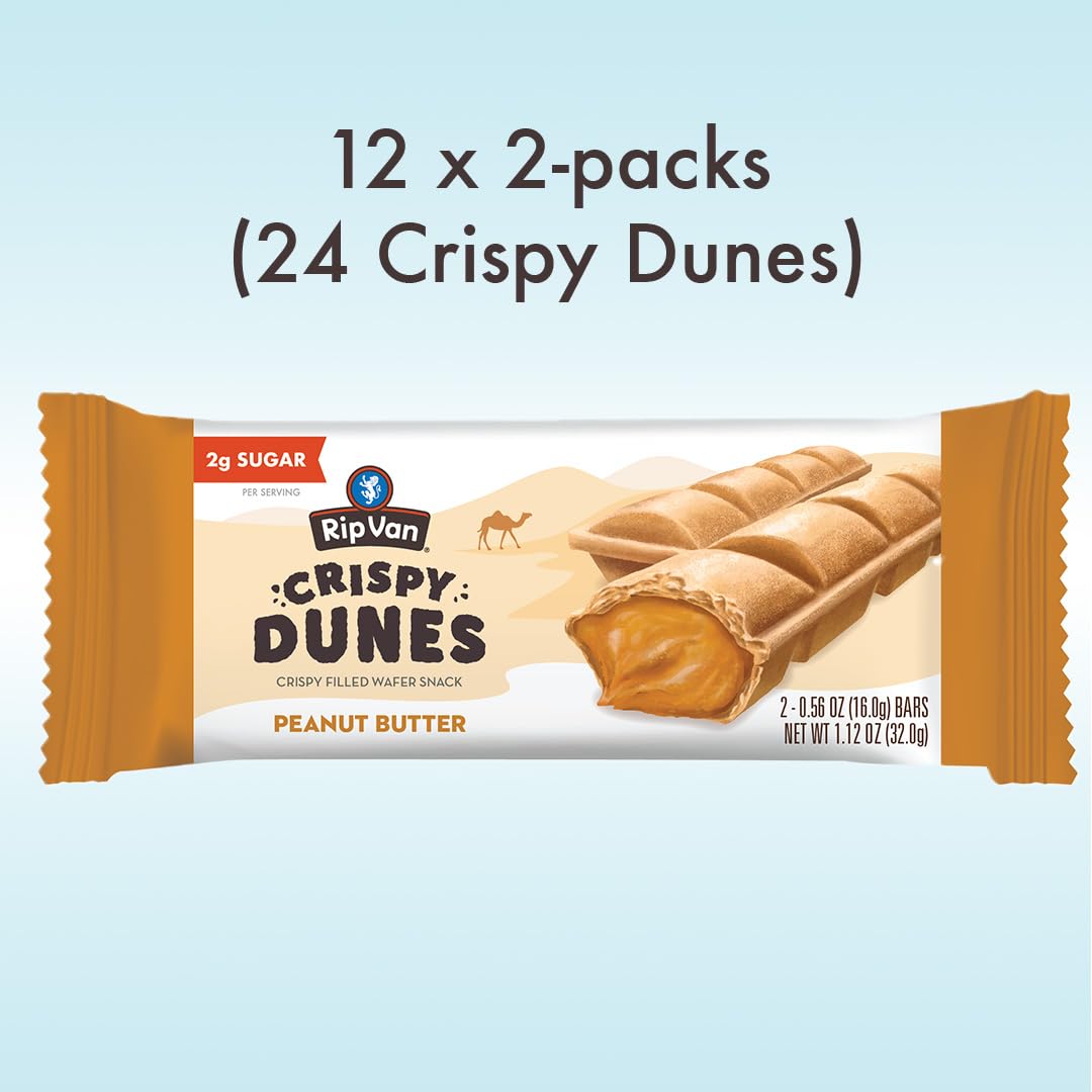 Crispy Dunes Peanut Butter Wafer Sticks - Low-Calorie Snack with Peanut Butter Cream Filling, 90 Calories, Non-GMO, Prebiotic Fi