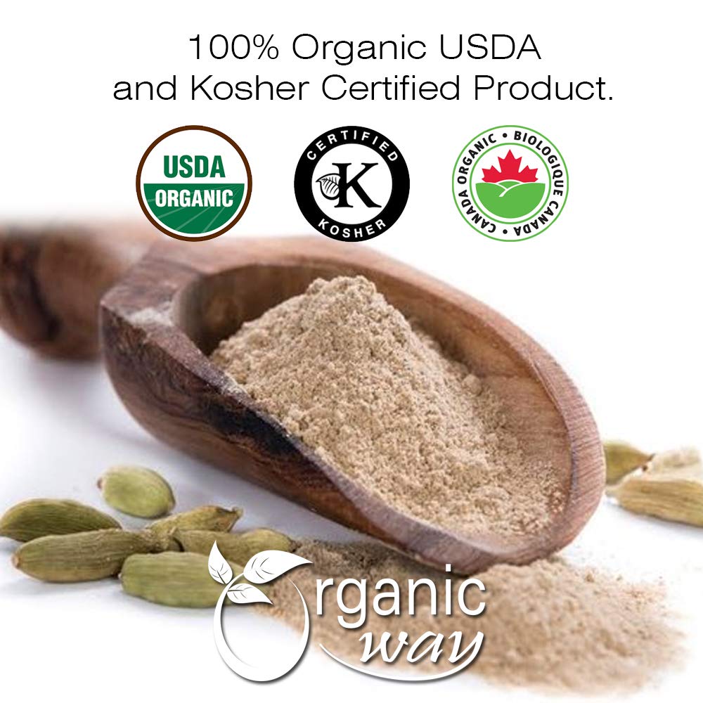 Organic Way Green Cardamom/Elaichi Powder (Elettaria Cardamomum) - Kosher & Usda Certified | Non-Gmo & Gluten Free | Resealable