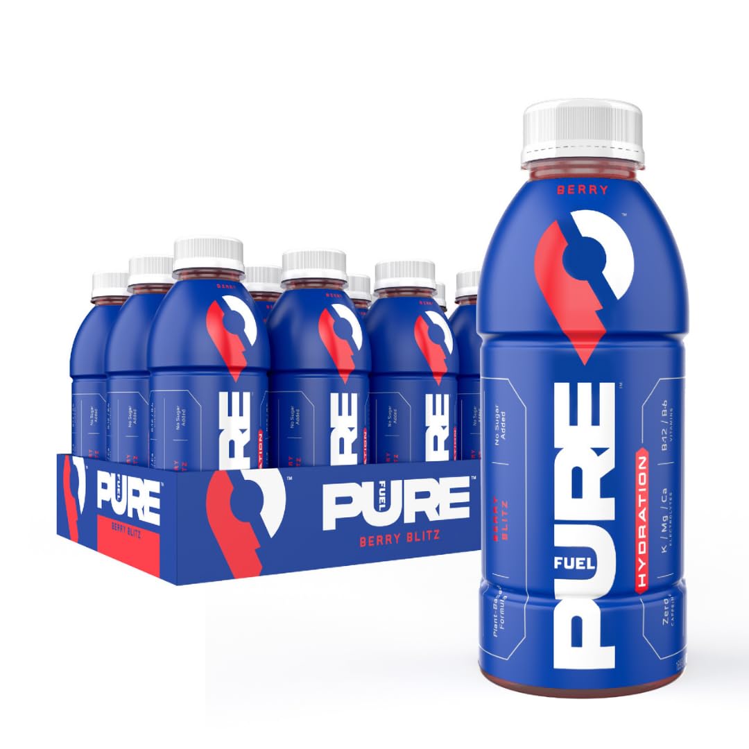 Pure Fuel Hydration Drinks Berry Blitz - Plant-Based Healthy Electrolyte Drinks with B-Vitamins - No Added Sugar - 12 Pack x 16.