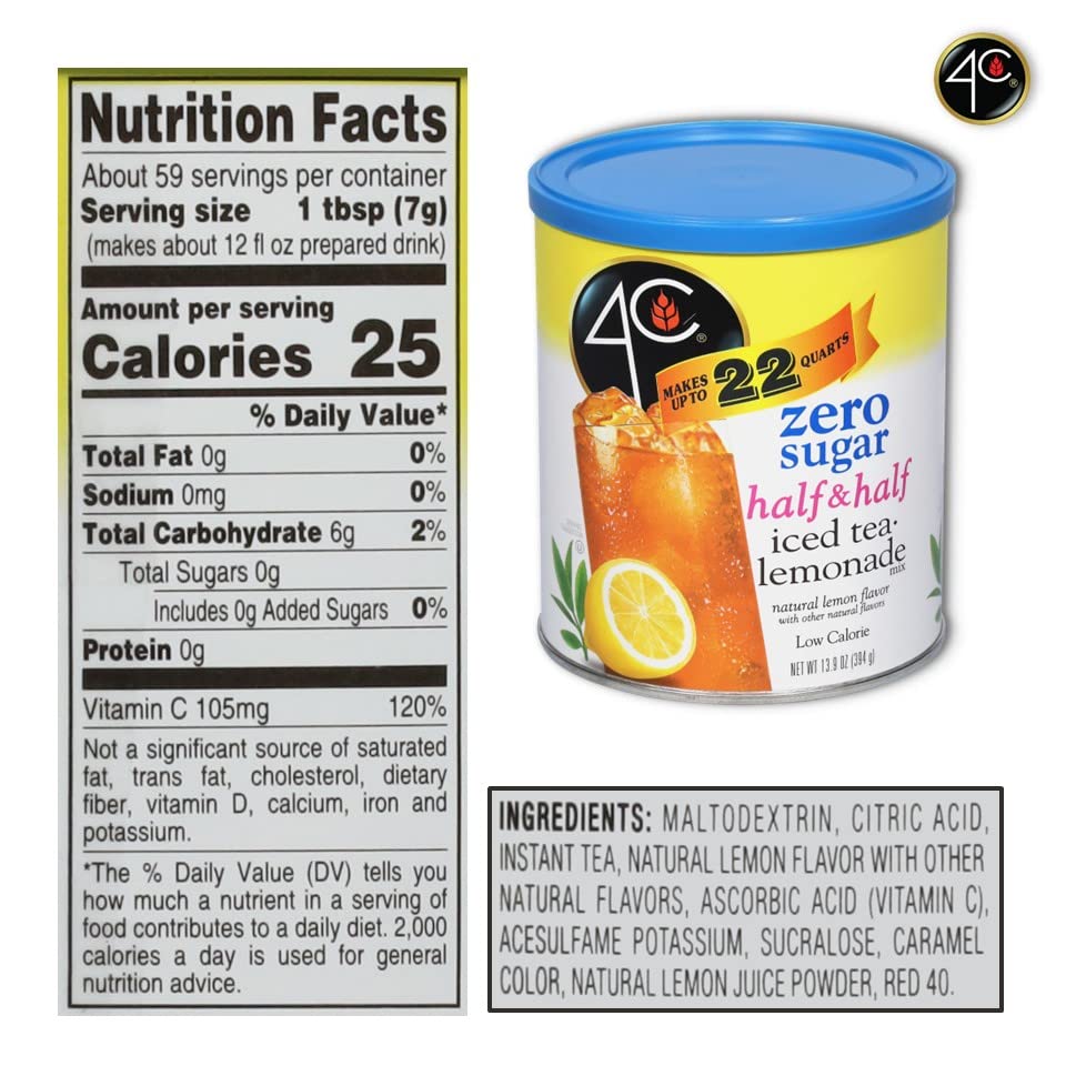 4C Light Powdered Drink Mix Cannisters, Zero Sugar Half & Half 3 Pack, 22 Quarts, Family Sized Cannister, Low Calorie, Thirst Quenching Flavors