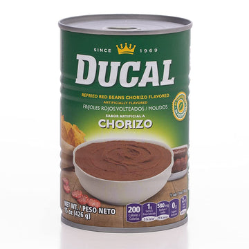 Ducal Refried Red Beans Chorizo Flavored, 15 Ounce (Pack of 24) - Excellent Source in Protein And Iron, Cholesterol Free - Insta