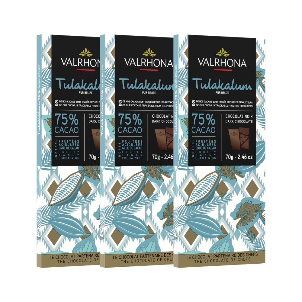Valrhona Premium Dark Chocolate Tulakalum 75% Cacao Tasting Bars-Single Origin Belize Gourmet French Chocolate Perfect For Bakin