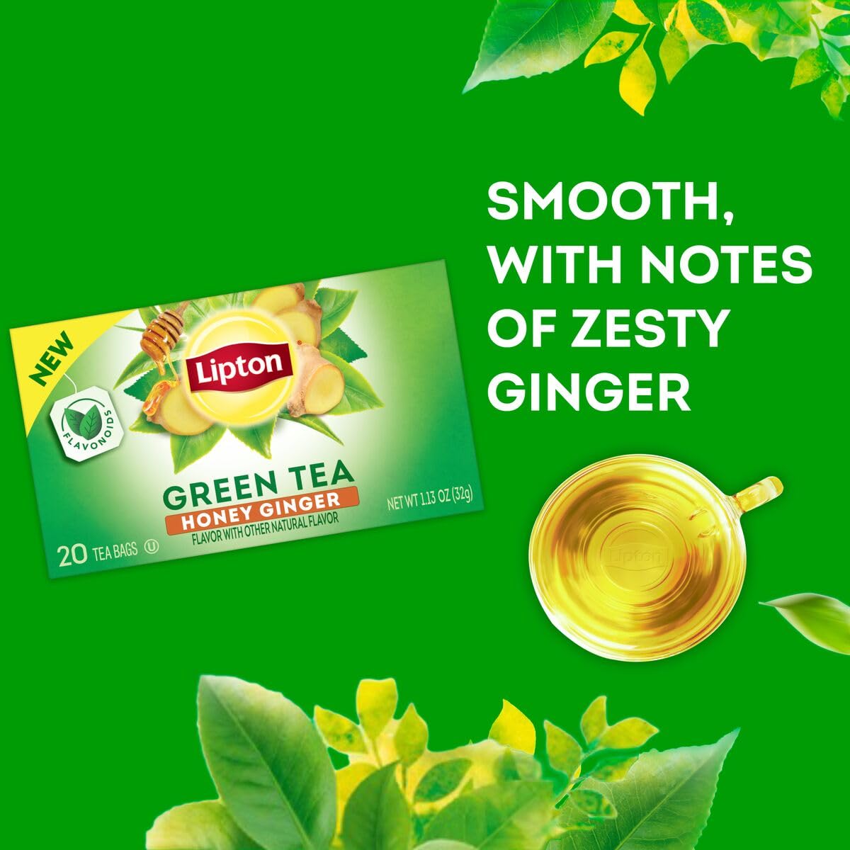 Lipton Honey Ginger Green Tea Bags, Flavored, Unsweetened, 120 Tea Bags (Pack of 6)
