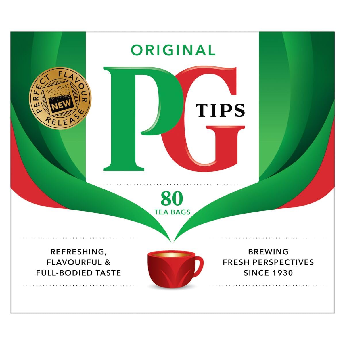 PG Tips Black Tea Bags Non-Pyramid, 80 Count, Model 6061-1, Black