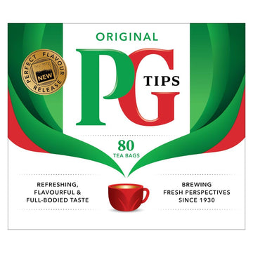 PG Tips Black Tea Bags Non-Pyramid, 80 Count, Model 6061-1, Black