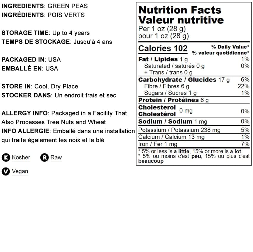 Food to Live Green Split Peas, Dried Vegan, Kosher, 5 Pounds, Rich in Protein and Fiber