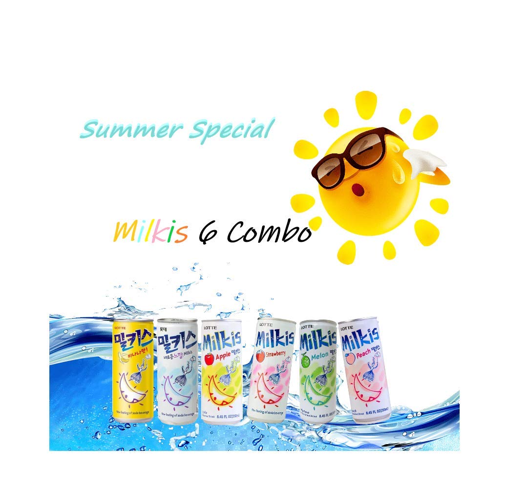 Lotte Milkis 6 Flavors Combo (Original, Apple, Melon, Peach, Banana, & Strawberry) (6 Flavors, Pack Of 1)