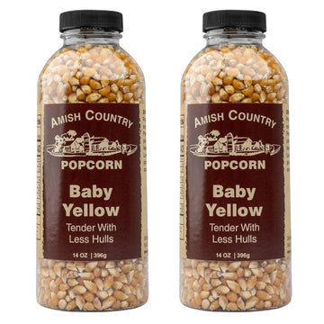Amish Country Popcorn | 2-14 oz Bottles | Baby Yellow Popcorn Kernels | Old Fashioned, Non-GMO and Gluten Free (2-14 oz Bottles)