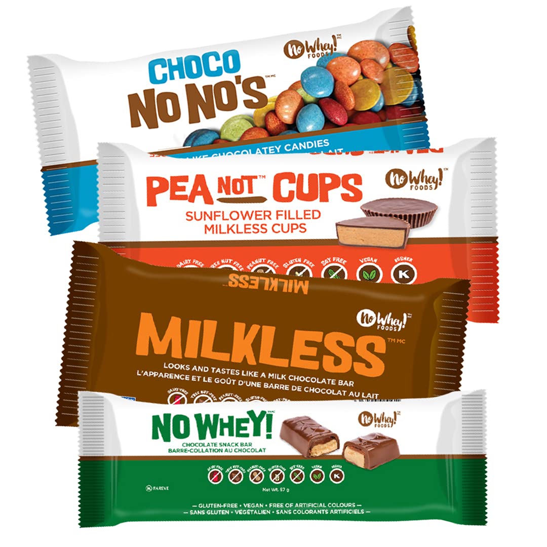 Vegan/Allergy Friendly Chocolate Candy Four Pack Sampler (Milkless bar, Choco No No's, Peanot Cups, No Whey Bar) | Dairy Free, N
