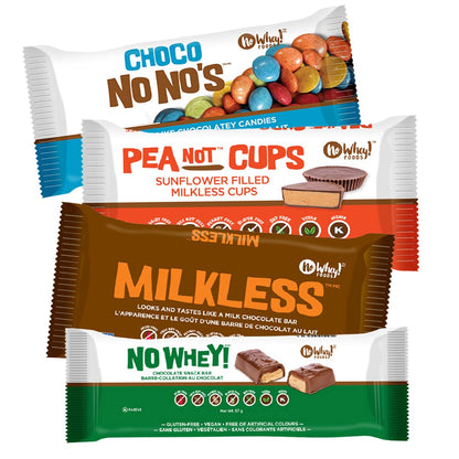 Vegan/Allergy Friendly Chocolate Candy Four Pack Sampler (Milkless bar, Choco No Nos, Peanot Cups, No Whey Bar) | Dairy Free, N