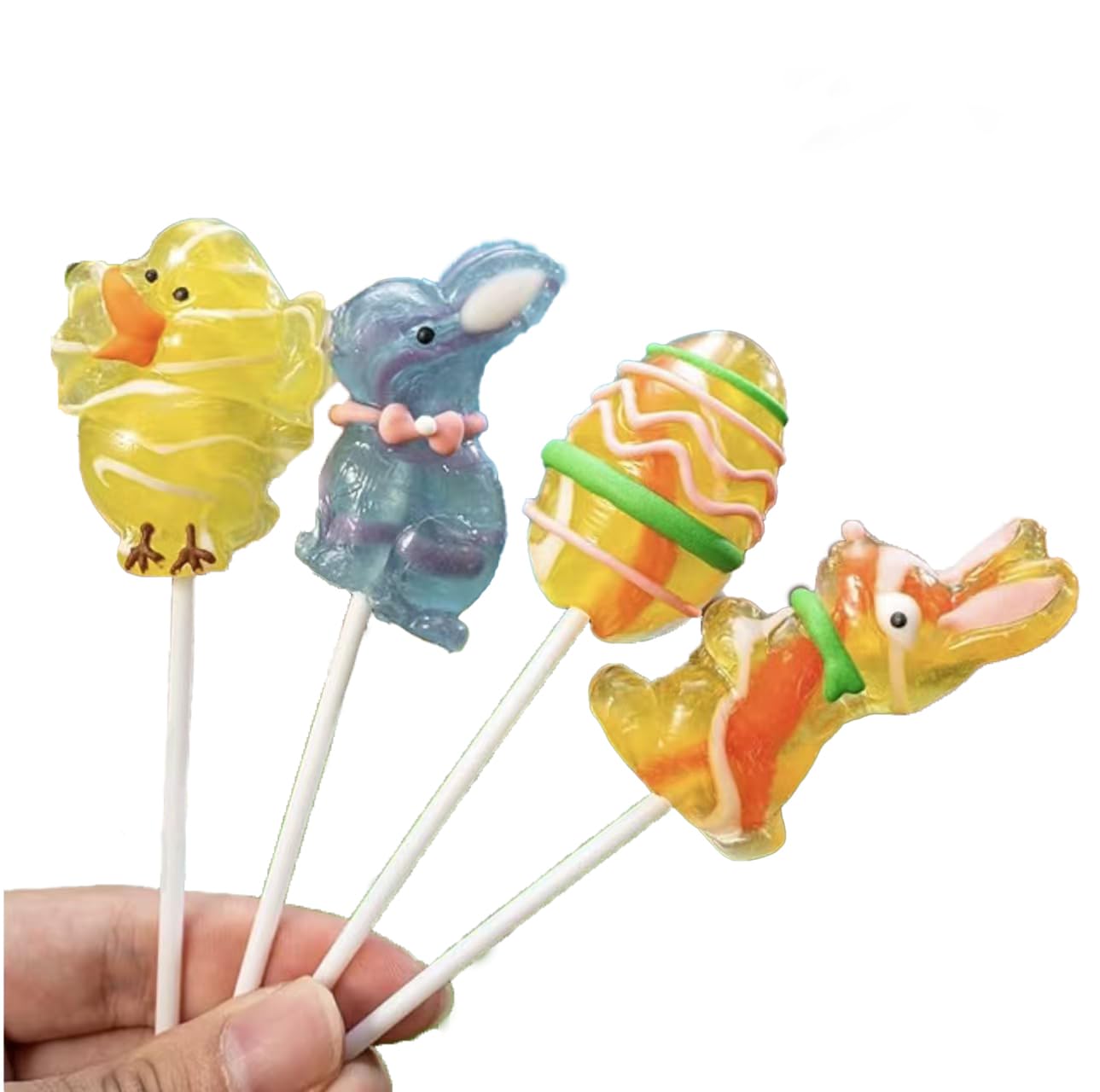 wanEOS Easter Lollipops, 24-Pack Assorted Fruit Flavors, Rabbit, Egg, Duck Shapes, Individually Wrapped for Goodie Bags